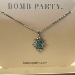 BP necklace Fierce in Sparkle Aqua Topaz CZ rhodium plating 18” +2.5” extender